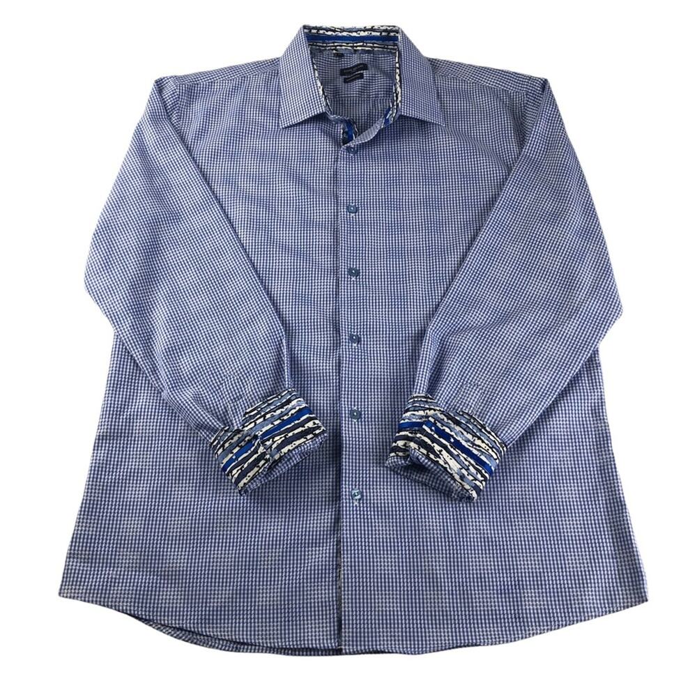 Rosso Milano Italy blue / white button down dress shirt XXL